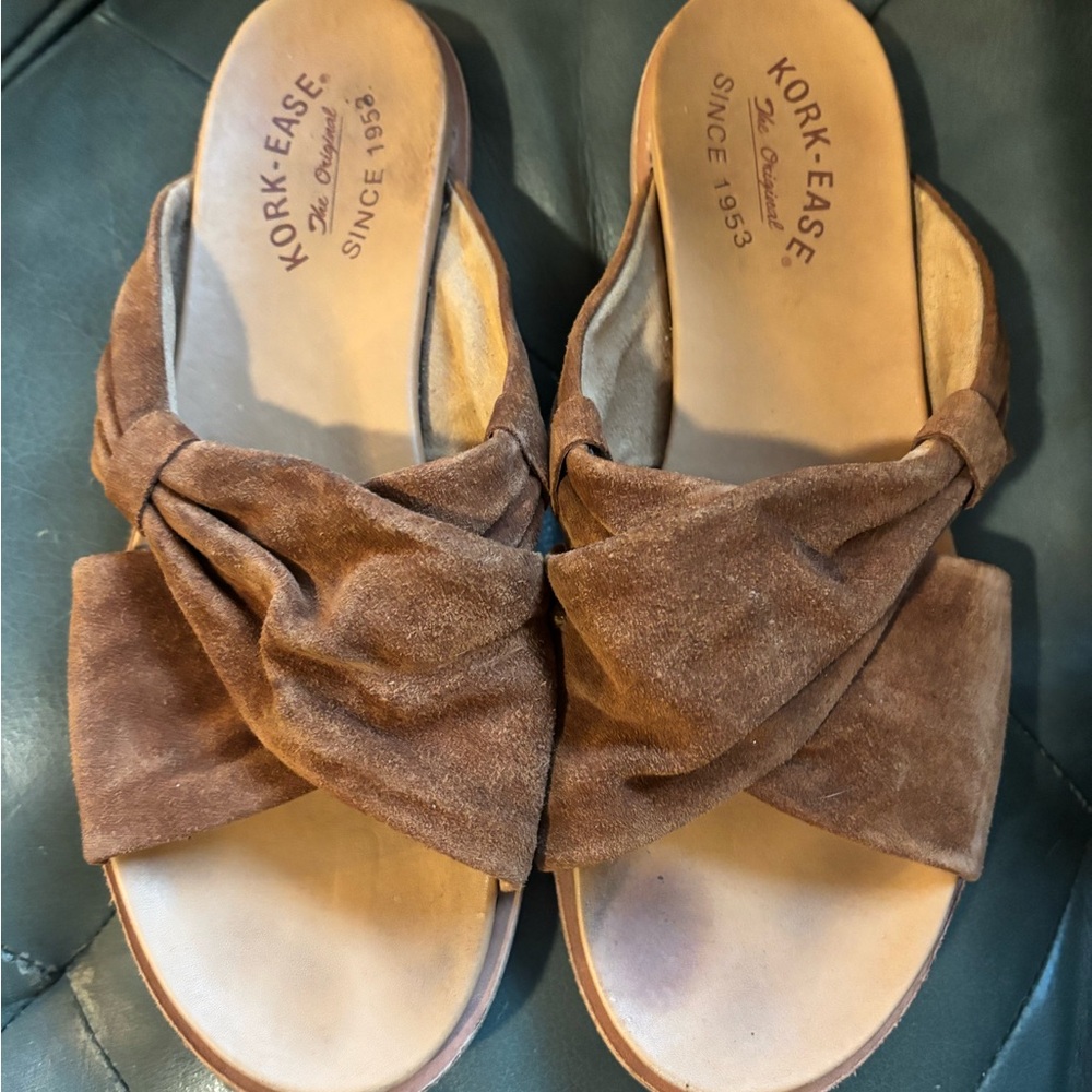 KORK-EASE Zel Suede Slide Sandals rust brown, Crossover Design, Sz 9M - Picture 2 of 5